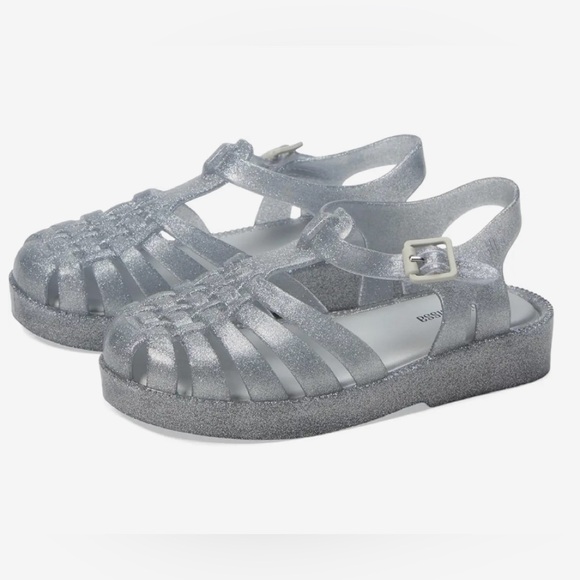 Mini Melissa Silver Glitter Kids Sandals - Picture 1 of 3
